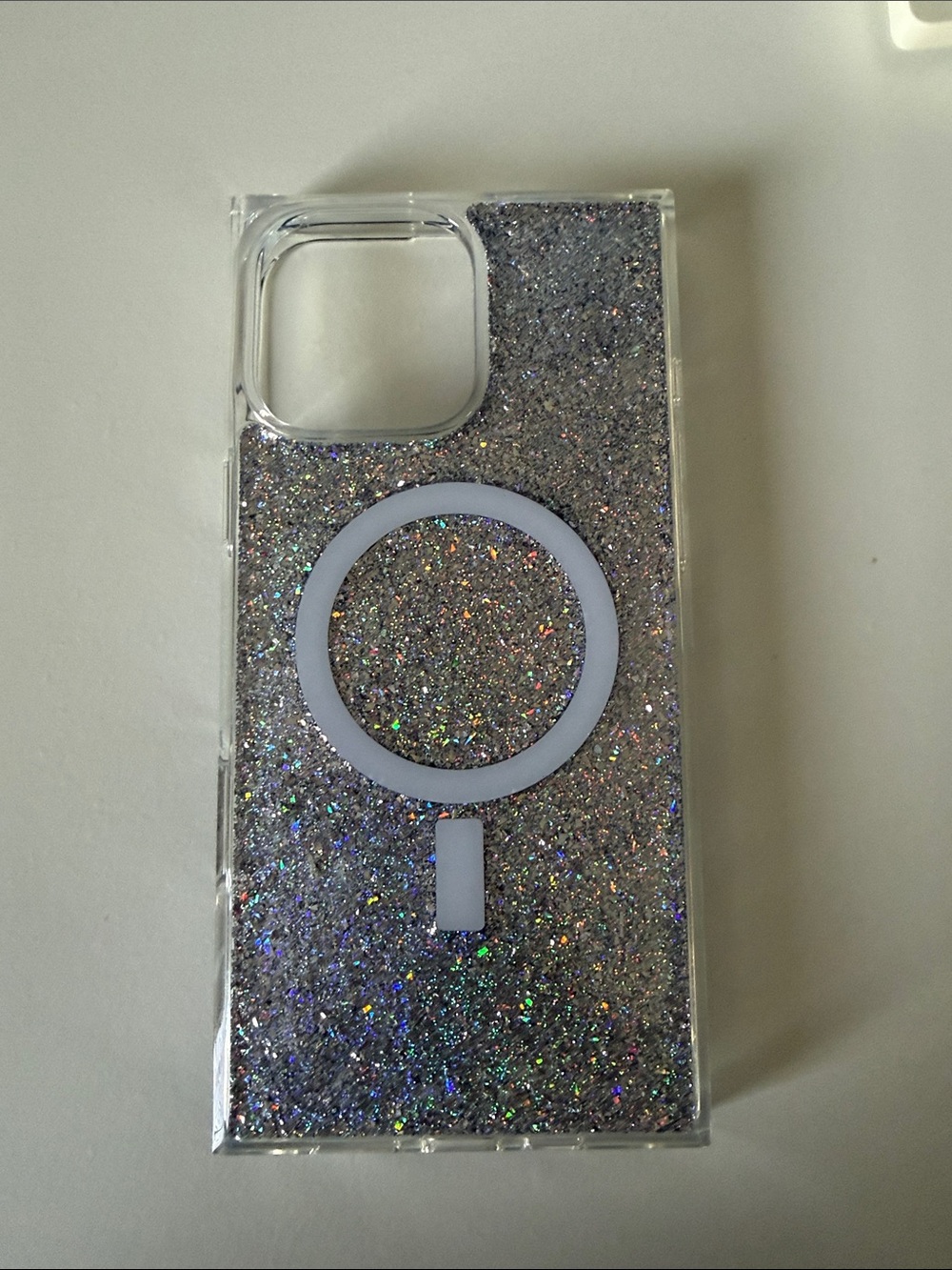 Clear Glitter MagSafe-Compatible Phone Case - Silver Sparkle